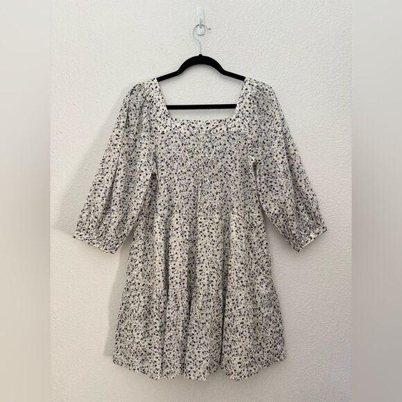 Rails Pippa Square Neck Puff Sleeve Tiered Mini Dress Watercolor Buds Size Small - Picture 7 of 10
